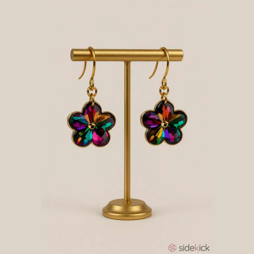 Gold Crystal Flower Drop Earrings